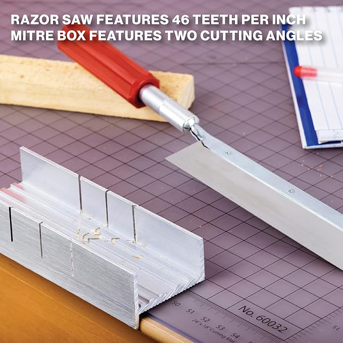 Excel Blades 6-Inch Metal Mitre Box Set ??Aluminum & Steel Precision Cutting Tool with K5 Handle & Razor Pull Saw for Wood, Plastic & Soft Metals ??45째 & 90째 Cutting Angles, Made in USA