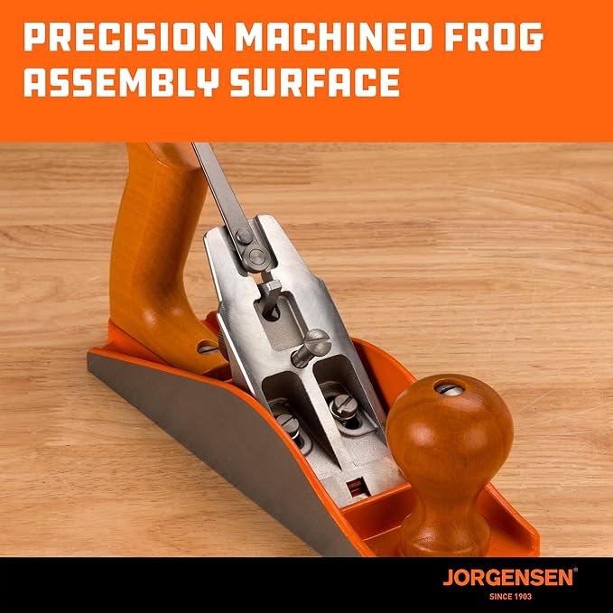JORGENSEN No.4 10" Wood Planer, Hand Planer for Woodworking, Professional Smoothing Plane for Trimming, Craft - Hand Plane with Ductile Iron Body, Adjustable Cutting Depth
