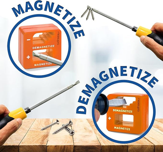 Demagnetizer and Magnetizer for Screwdrivers Tips, Bits, and Small Tools, Large or Big Screws, Drills, Drill Bits, Sockets, Nuts, Bolts, Nails and Precision Construction, Orange - 3 Pack