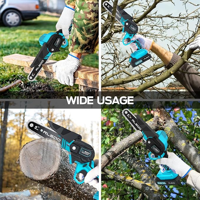 Mini Chainsaw Cordless, 6 Inch Battery Powered Electric Chain Saw, Portable Handheld Small Tree Trimmer for Wood Cutting, Courtyard, Household, and Garden (Includes 2 Batteries and 3 Chains)