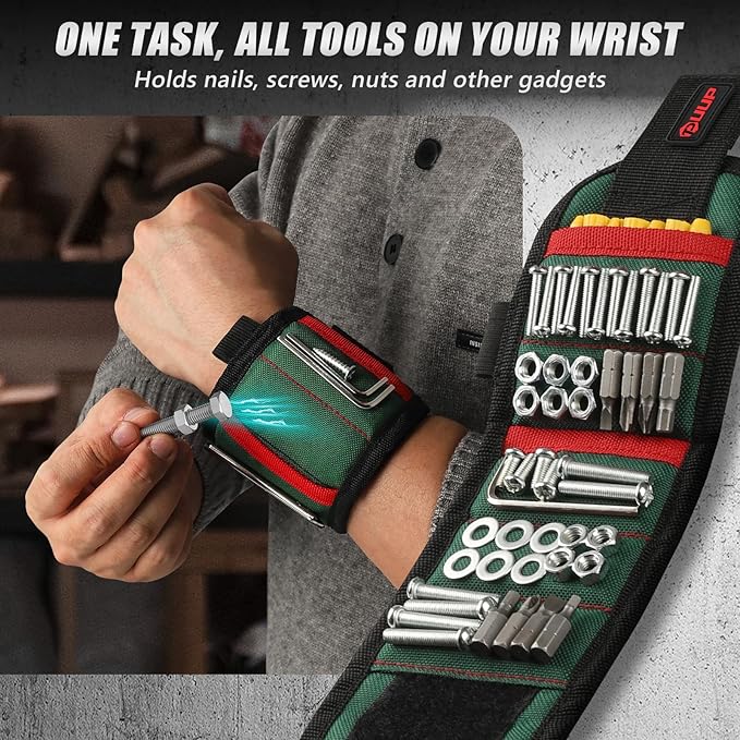 Magnetic Wristband with LED Light, Magnet Tool Belt Wrist Band for Screws and Nails, Adjustable Wrist Tool Holder, Valentines Day Gifts for Men, Him, Boyfriend, Dad, Mechanic, Woodworker, Handyman