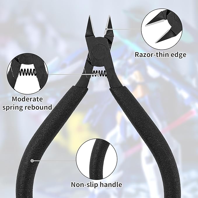 Model Nippers, 4.7 Inch High Hardness Nippers Tool with Razor-Thin Edge for Clean Cut, Magnetic and Corrosion Resistance for Repair and Fix Plastic Models, Non-Slip Handle and Moderate Spring Rebound