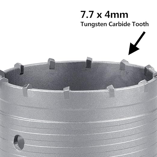 125mm / 4.9 inch Concrete Hole Saw with 220mm SDS Plus Shank Connecting Rod, Tungsten Carbide Teeth (7.7mm x 4mm) Cement Hole Saw for Concrete Cement Brick Wall Stone (125mm (4.9 inch))