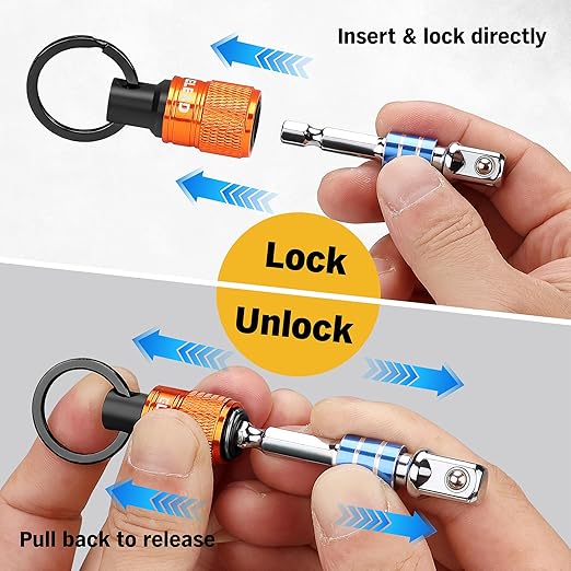 ELEAD 6-Piece Bit Holder Key Chain, 1/4 inch Orange Hex Shank Bit Holders, Quick Release Design with Keychain Carabiner for Nut Driver, Screwdriver & Drill Bits, Tools Gifts for Men