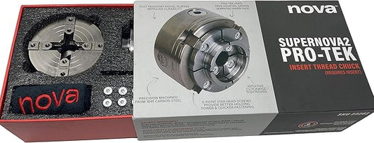 Nova 23262 Premier Pro-Tek Supernova 2 Wood Lathe Chuck Kit with Pro-Tek 2" Jaw Set, Woodworm Screw, & accessories, bundled with Nova IXNS 1" x 8tpi Insert