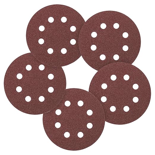100 Pack 5 Inch Sanding Disc 60 Grit 8 Hole Round Hook and Loop Sandpapers Fit for Orbital Sander Automotive or Cars Repairing, Grinding or Polishing, Red