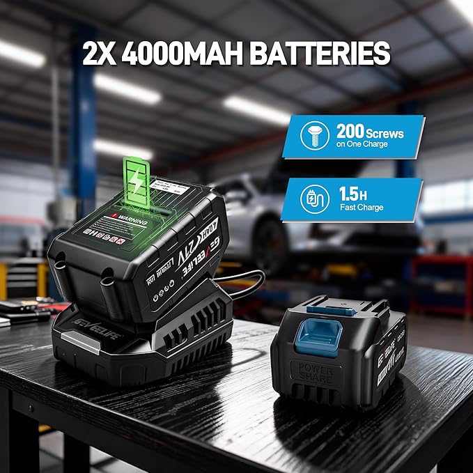 GEVEELIFE Impact Wrench 520Ft-lbs(700N.m) Brushless, 1/2 Impact Gun with 2x4.0Ah Battery, Cordless Impact Wrench, 6 Sockets, 8 Drill Bits, 3300RPM Power Electric Impact Driver for Car/DIY Furniture