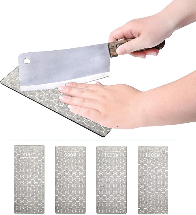 4 Pieces Diamond Sharpening Stone Grit Diamond Plate Honing Stone for Kitchen Sharpening Dull, Blunt or Tired Edges, 5.9 x 2.48 Inches(400/600/1000/1200 Grit)
