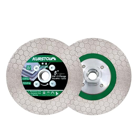 Tile Diamond Saw Blade - 2pcs 5"/125mm Dual-Purpose Diamond Cutting Disc,Angel Grinder Blade Arbor 5/8"-11 Thread for Cutting and Grinding Ceramic Tiles,Porcelain,Granite,Marble