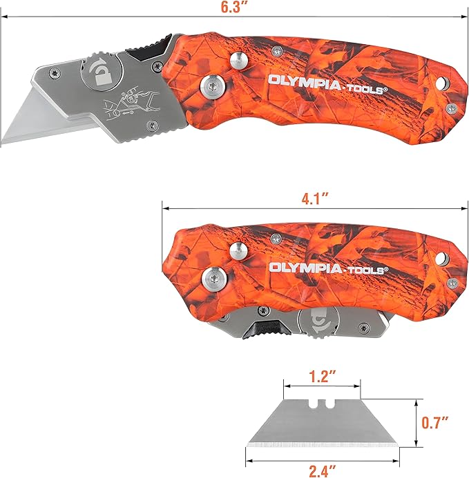Olympia Tools Design Folding Utility Knife, Orange Camo