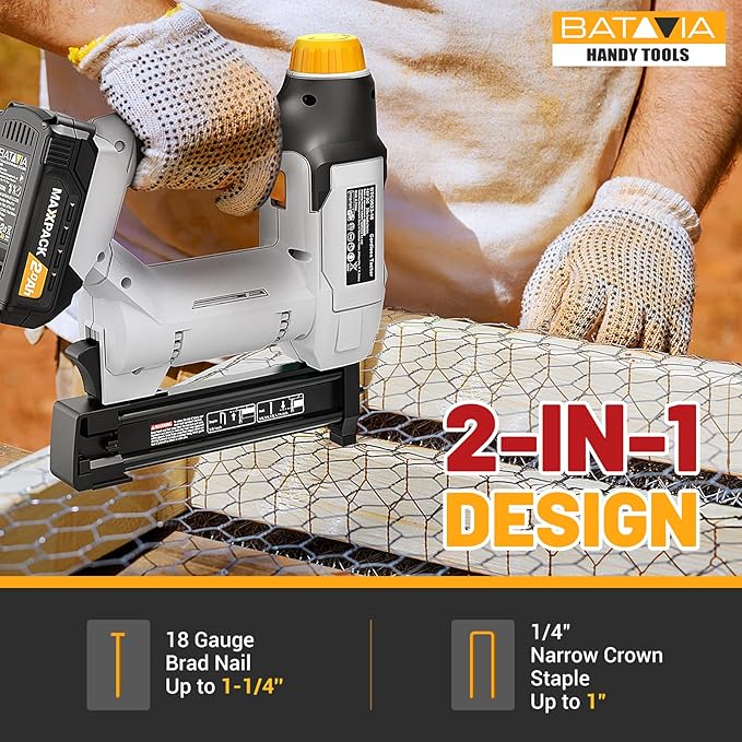 20V Nail Gun Battery Powered, 18 Gauge 2 in 1 Cordless Brad Nailer Stapler for Home Improvement and Woodworking, Electric Staple Gun with 2.0Ah Battery, 800 Nails and 200 Staples Included
