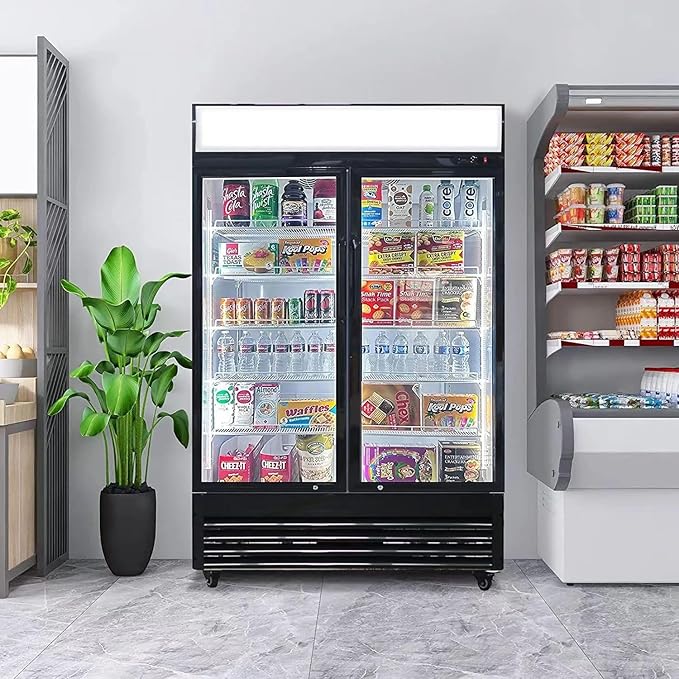 51" Commercial Glass 2 Door Display Refrigerator Merchandiser - Upright Beverage Cooler With Led Lighting