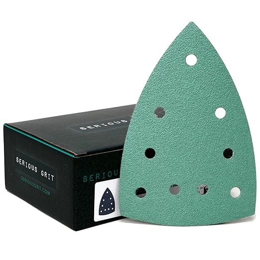 Serious Grit - 80 Grit 4" x 6" Delta (100mm x 150mm) Triangle Sanding Sheets - Fits Festool DTS 400 & Mirka DEOS Delta Sanders - Heavy-Duty Hook & Loop Film Sandpaper for Detail Sanders - 50 Pack Box