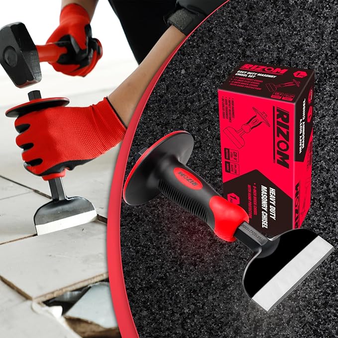 Rizom 8-Inch Rock Chisel, Ston Chisel with Hand Protection, Heavy Duty Masonry Chisel for Carving Scaling Breaking Hounding