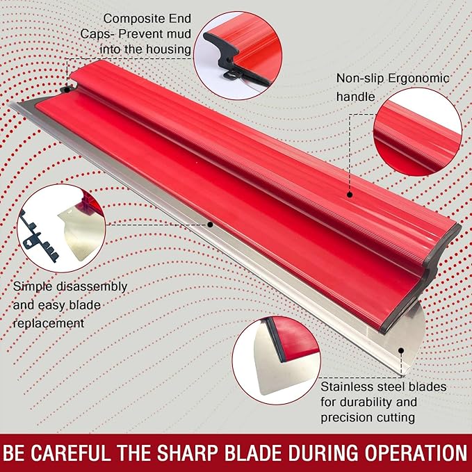 Drywall Skimming Blade 16 Inch, Smooth Finish, Precision 0.5mm European Stainless Steel Blade (Replaceable),Drywall Skimming Blade Tool for Drywall/Wallboard/Plasterboard