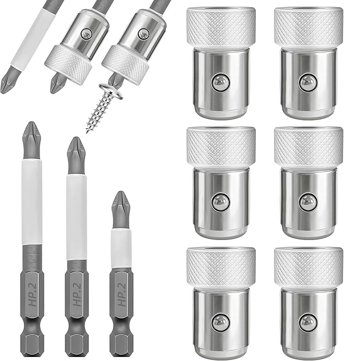 Upgrade 6-Piece Strong Magnetic Screw Ring & 3 Pcs Ph2 Screwdriver Bit Set, 1/4" Universal Drill Bit Holder Ring with Strong Magnet for Hex Screwdriver, Power Bits, DIY & Professional Tool Kit