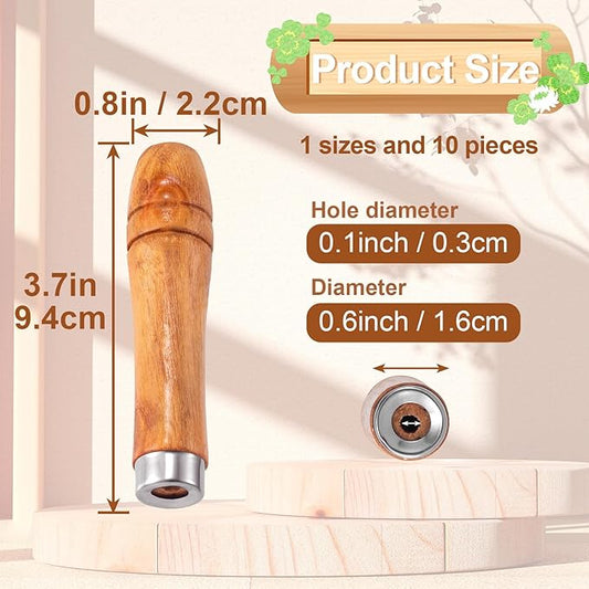 10 PCS Wooden File Handles with Strong Metal Collars, Medium Wooden Handle for 6" - 8" File, Screwdriver Hand Drill File Handle