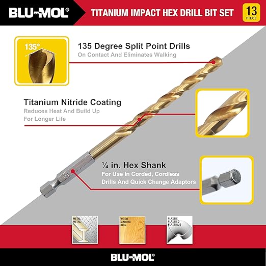 Disston 0519 TITANIUM IMPACT HEX DRILL BIT SET 13PCS