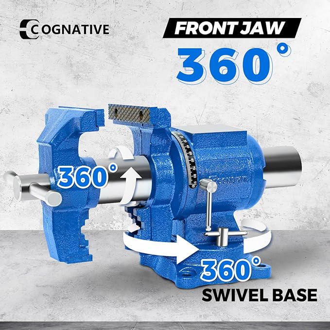COGNATIVE 6-Inch Heavy Duty Bench Vise Ductile Iron Bench Vise 360째 Multi-Purpose Bench Vice with Anvil, Clamp force 9900lbs, Blue Swivel Vise