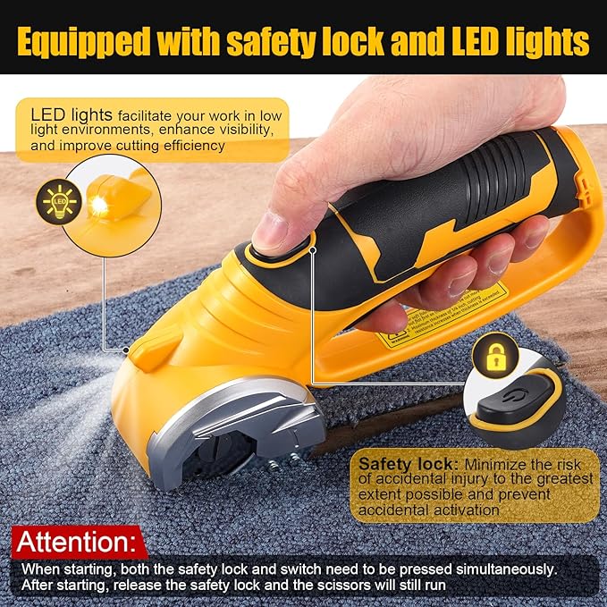 Cordless Electric Scissors,3.6V Cardboard Cutter,Electric Box Cutter with 1 Blade,USB Charging Cable,Safety Lock - Suitable for Fabric,Leather,Plastic,Crafts,Scissors for Cardboard