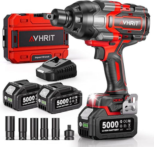 Cordless Impact Wrench 3/4", 2200Nm/1630Ft-lbs Electric Impact Gun with 2x5.0Ah Batteries, High Torque Brushless Impact Driver w/Socket Set & Adapter for Truck Mower Car Repair