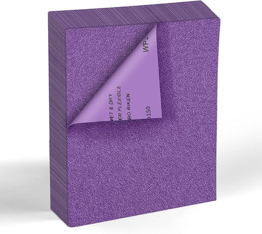 MAXMAN 150 Grit Sandpaper 20 PCS, Wet Dry Sandpaper Sheets 9 x 11 Inch, Sand Paper for Wood Furniture, White Fused Alumina Abrasive Sanding Paper for Metal, Drywall, Automotive Polishing, Purple