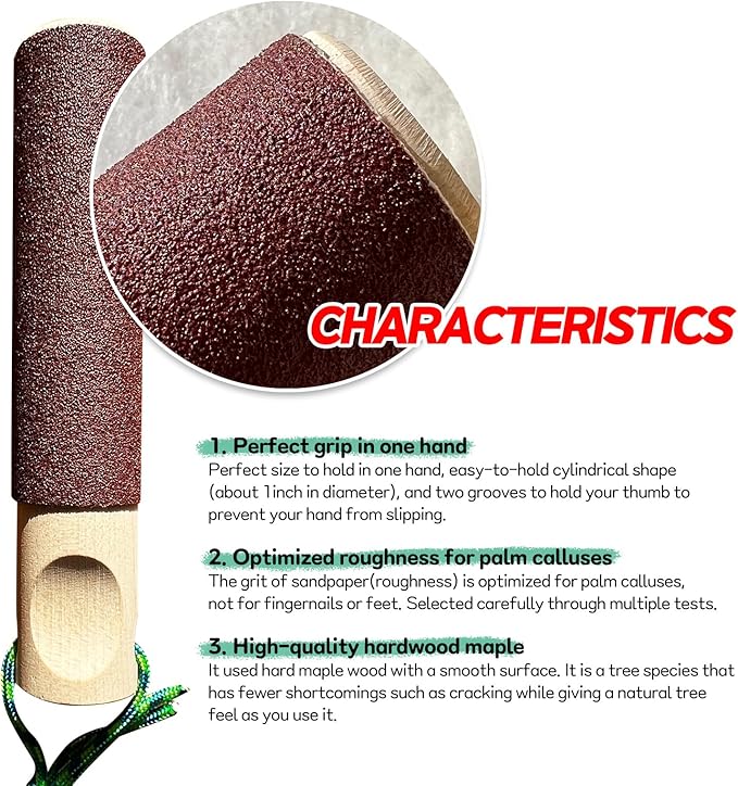 Callus Care Sanding Block - Prevent Climbers' Flapper - Cylindrical Palm Skin Smoother for Rock & Gym Climbers with Extra Sandpaper - Easy Grip
