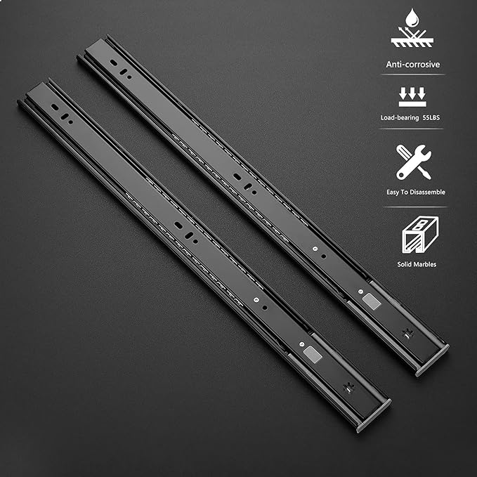 Ravinte 20 Inch Soft Close Drawer Slides 2 Pairs 4 Pack Black Full Extension Ball Bearing Drawer Glide Side Mount