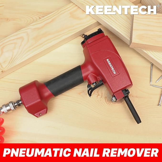 KEENTECH Pneumatic Nail Remover, Fast & Labor-Saving Air Punch Nailer, Denailer Air Gun with Dual Safety Trigger for Straight and Bent Nail, 9-16 Gauge nail remover tool for Wood Workpiece, Pallet