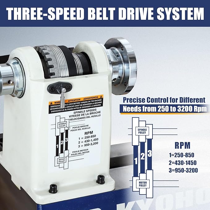12" X 16-1/2" Wood Lathe Machine竊똙ariable-Speed 250-3200 RPM Digital Display Power Wood Lathes竊?/4HP,120V 1PH Wood Turning Lathe,VSR Woodworking Lathe For Precision Woodworking Projects