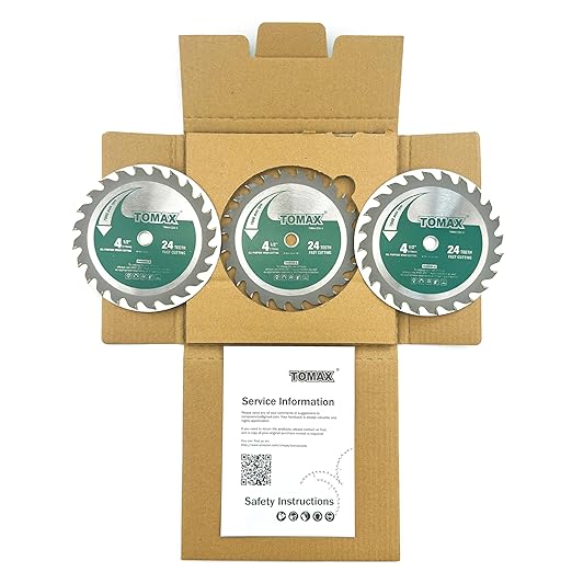 TOMAX 3 Pack 4-1/2 Inch 24 Tooth ATB General Purpose Saw Blade with 3/8-Inch Arbor