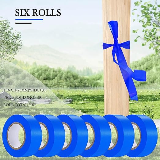 6 Pack Dark Blue Flagging Tape, Non-Adhesive Plastic Ribbon Neon Marking Roll, 1inch*600ft, Marking Tape for Tree Marking, Hunting, Boundaries and Hazardous Areas,Trail Marking