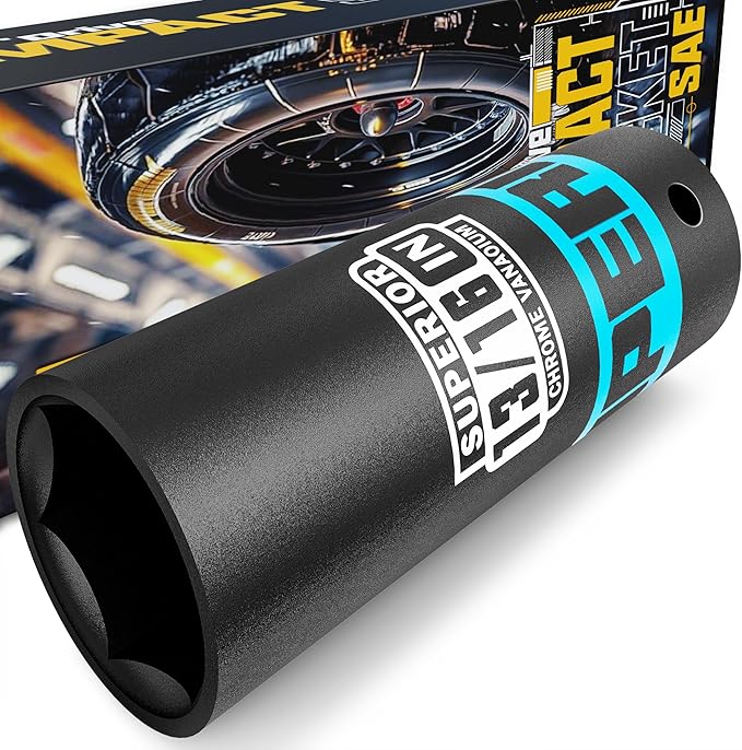 1/2" Drive Impact Socket, 13/16 inch Deep Socket, SAE, 6 Point, CR-V, for Car Repair, Loosen the Fastening Nut
