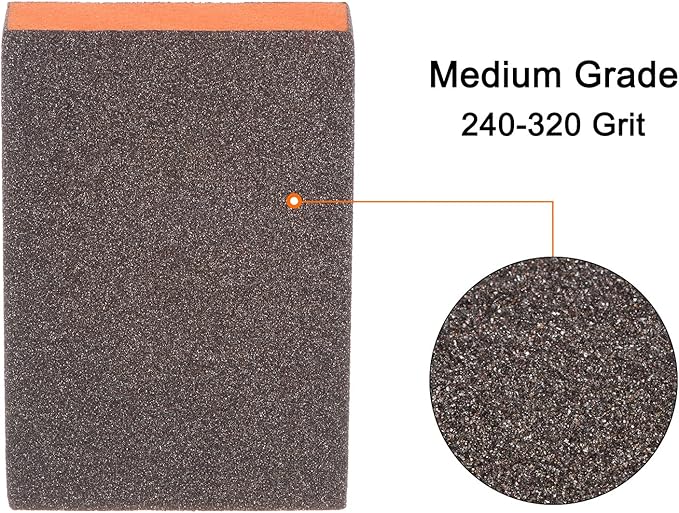 HARFINGTON 4pcs Sanding Sponge Blocks #100 (240-320 Grits) Wet/Dry Hand Sanding Sponges, 100x70x25mm Foam Sanding Block Pad for Polishing Kitchen Metal Wood Drywall Furniture, Brown&Orange