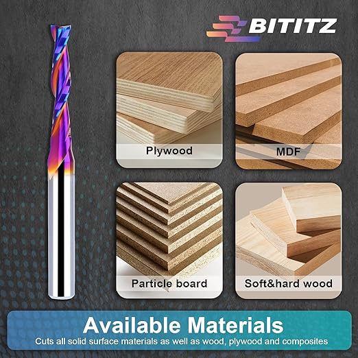 2PCS Upcut Spiral Router Bit 1/4 Inch Shank 3/16 Inch Cutting Diameter 1 inch Cutting Length with Extra Long Life Coating CNC Router Bits End Mill for Wood Cutting, Slot Mortise, Engraving