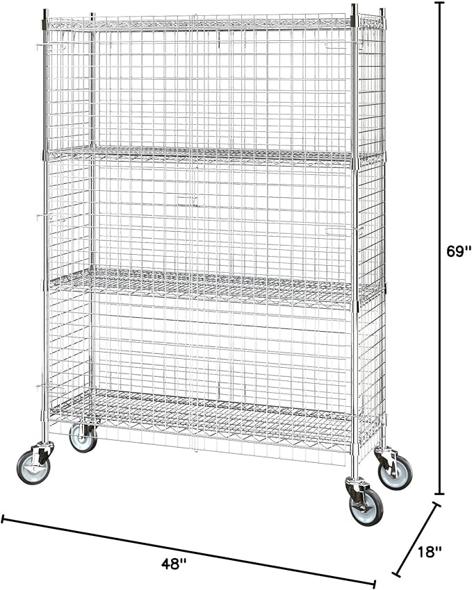 Commercial Grade NSF Listed Metal Wire Mesh Storage Chrome Mobile Security Cage Kit, 18" x 48" x 70", Perfect for Warehouse, Grocery Store, Restaurant, Dishroom