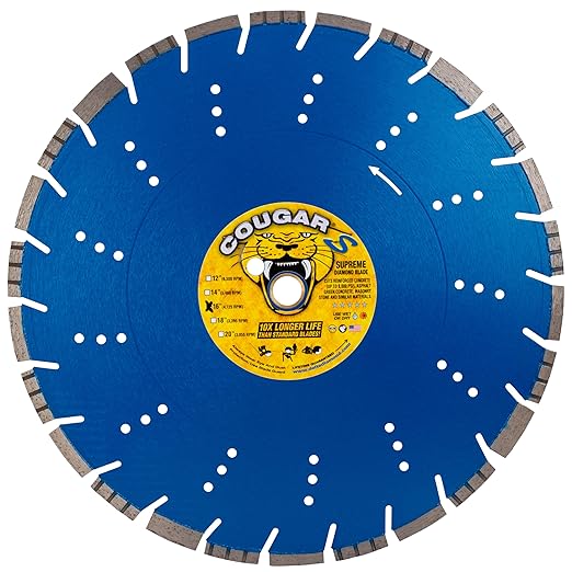 Cougar S 16 Inch Concrete Diamond Blade, Supreme Segmented Blade, Dry/Wet Fast Cutting High-PSI Concrete, Asphalt, Green Concrete, Stone, 1"-20mm Arbor