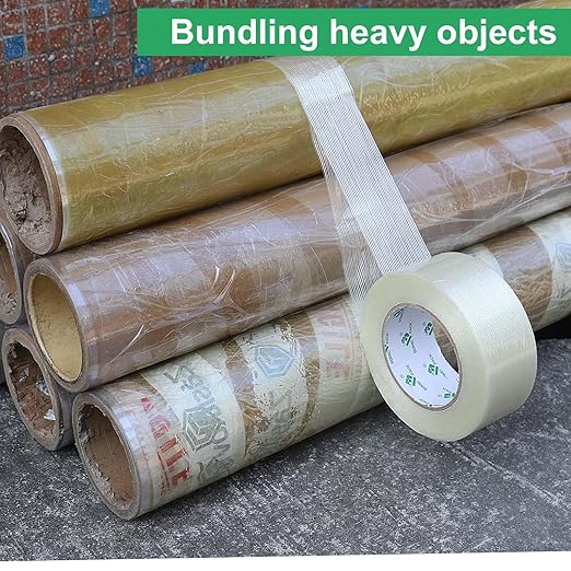 BOMEI PACK Filament Strapping Tape, 5.5 Mil 2 Inch x 60 Yards, Heavy Duty Reinforced Fiberglass Packing Tape, 2 Pack