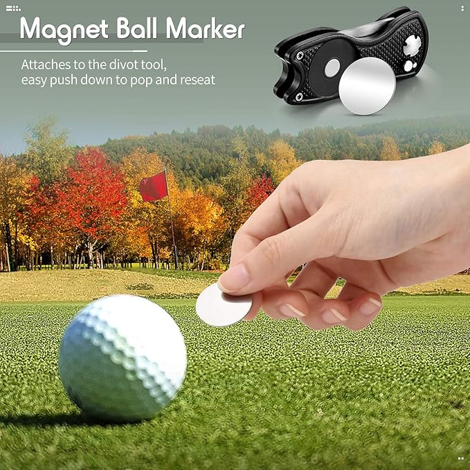 6 Packs Golf Repair Tool Stainless Steel Foldable Golf Divot Tool Magnetic Button Ball Marker