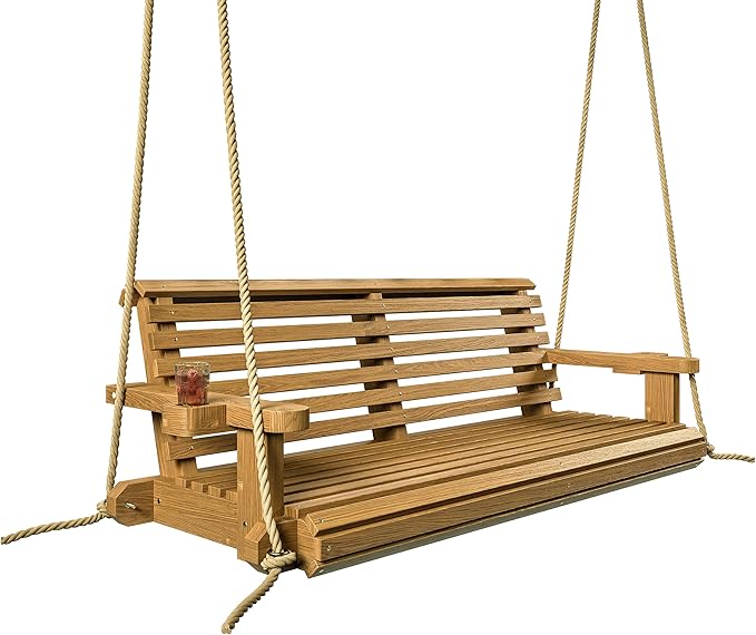 Porchgate Amish Heavy Duty 800 Lb Roll Comfort Treated Porch Swing W/Ropes (5 Foot, Birch)