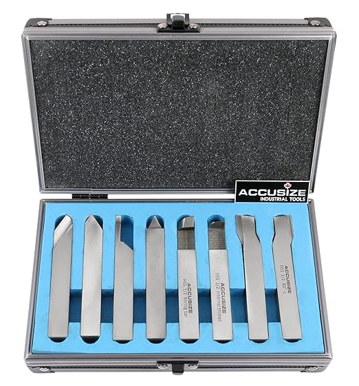 Accusize Industrial Tools 1/2'' 8 Pcs Hss Tool Bit Set, Pre-Ground for Turning and Facing Work, 2662-2004