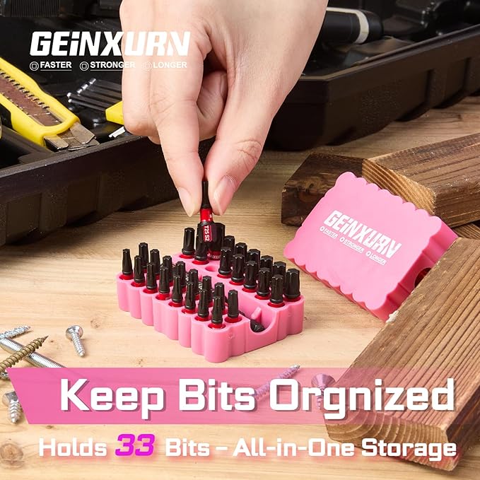 Impact Torx Screwdriver Bits Set, 33 Pieces 1?쒶agnetic S2 Steel Multi Star Driver Bits(T10-T40) and 1 Pc Bit Holder with Pink Soft Base