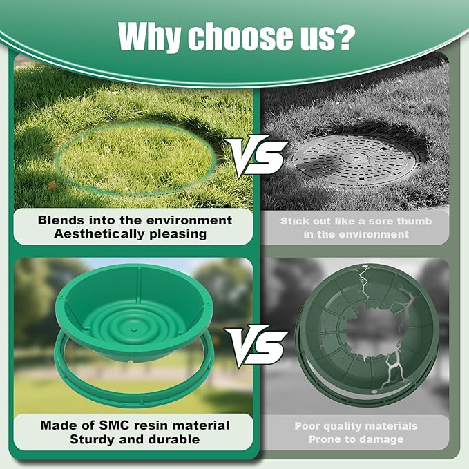 15.7 inch Round Composite Resin Invisible Manhole Cover, Hidden Sewage Manhole Cover and Frame, Recessed Drain Cover for Park/Lawn/Greenery