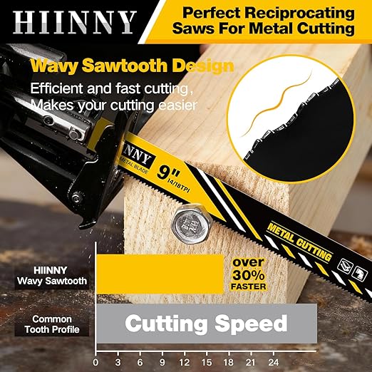 25 Pack 9 inch 14/18 TPI HIINNY Bi-Metal Auto Reciprocating Saw Blades,Blades Metal Cutting with M42 Teeth and Cobalt,for Automatic Dismantling Sawzall Blades for 1/16-5/16 Medium Metals