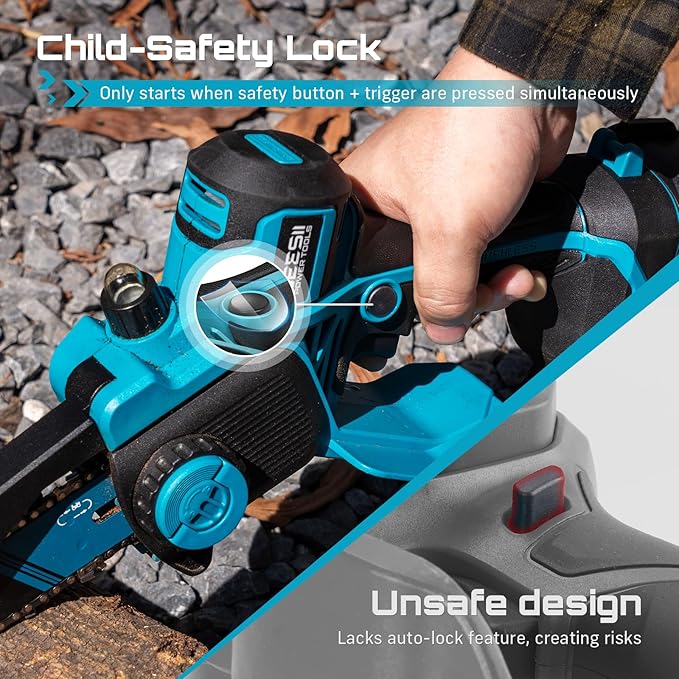 SEESII 8-Inch Cordless Mini Chainsaw, 2025 Upgraded Brushless Motor, Electric Chainsaw with 2×4000mAh Batteries, Tool-Free Chain Tension & Oiler, Handheld Saw for Fast Tree Branch Cutting（M8 Boost）