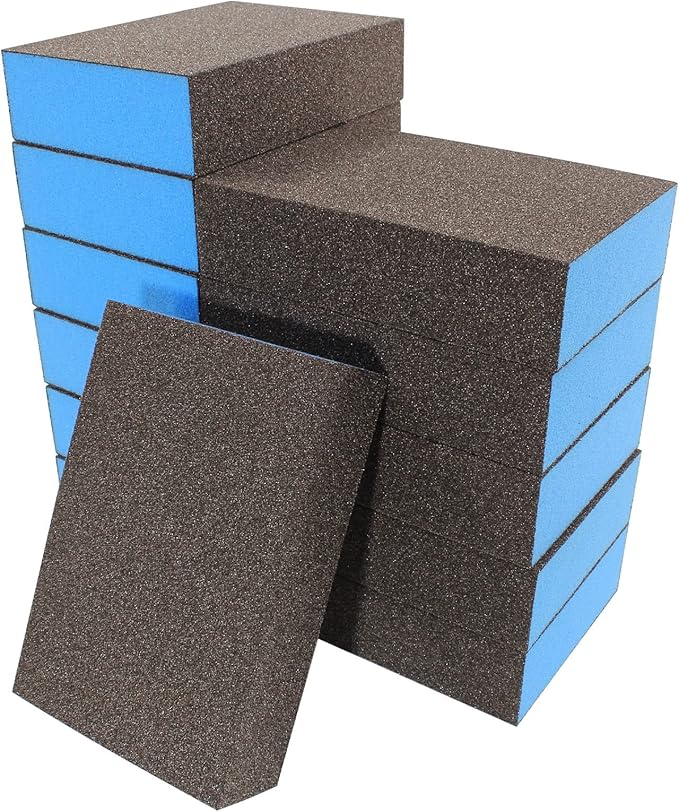 12Pcs Fine Sanding Sponge 120 Grit, Wet Dry Sanding Block Sanding Sponge Metal Sandpaper Blocks for Drywall Wood Plastic Metal Furniture
