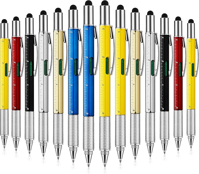 30 Pieces Tool Pen 6-in-1 Multitool Tech Tool Pen with Ruler, Level Gauge, Ballpoint Pen, Stylus Pen, Screwdriver and Slotted Screwdriver Christmas Multifunction Pen Tool Gadget Gifts for Men Dad