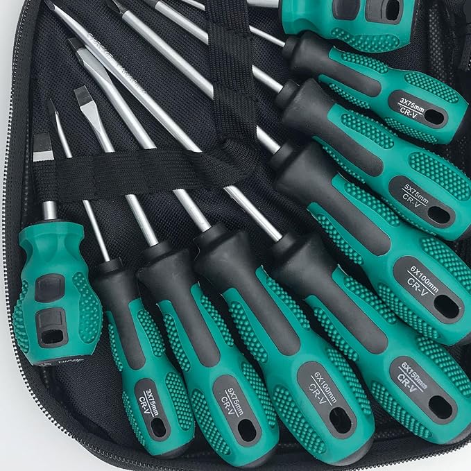 12-Piece Magnetic Screwdriver Set: 5 Phillips & 7 Flathead Slotted Precision with Case for DIY, Home Improvement, Electronics, Automotive‌