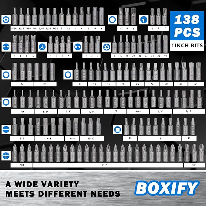208-Piece Professional Screwdriver Bit Set, 1/4" Hex Shank Chrome Vanadium Steel Driver Bit Set, Includes Security Bits, Nut Driver and Bit Holder