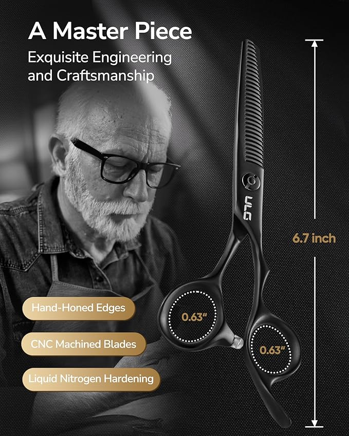 ULG Texturizing Shears ??Professional Stainless Steel, Ergonomic Offset Handles, Teflon Coated, Deer Tooth Blades for Precise Thinning and Layering, Ideal for Stylists and Barbers